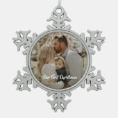 Onze eerste kerstfotoversiering tin sneeuwvlok ornament (Voorkant)