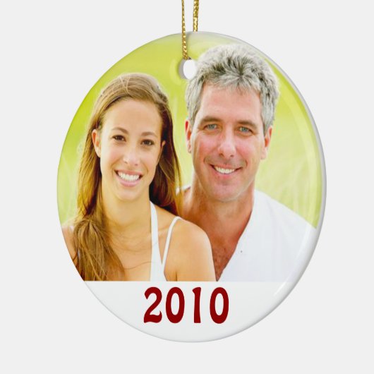 Onze eerste kerstfotoversieringen keramisch ornament (Links)