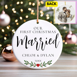 Onze eerste kerstgehuwde, aangepaste foto keramisch ornament