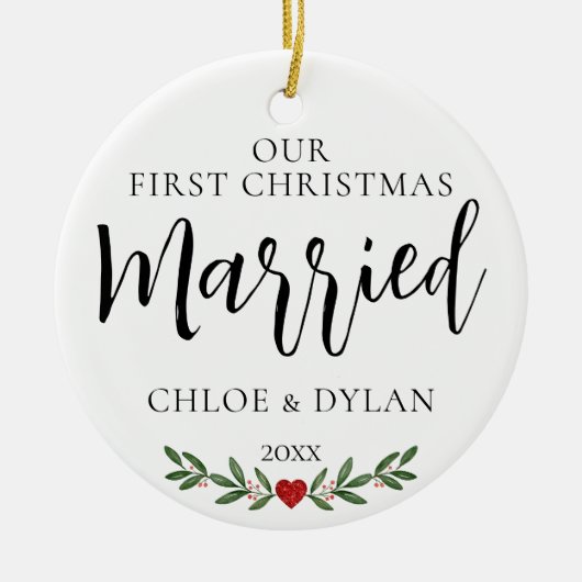 Onze eerste kerstgehuwde, aangepaste foto keramisch ornament (Voorkant)