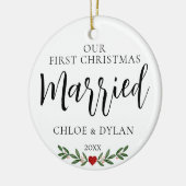 Onze eerste kerstgehuwde, aangepaste foto keramisch ornament (Links)