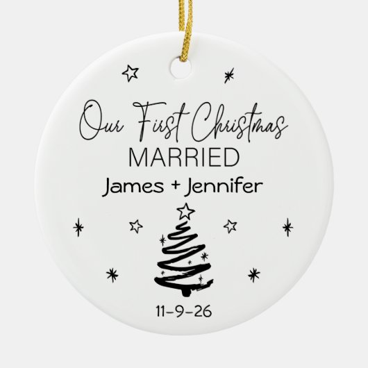 Onze eerste kerstgehuwde aangepaste namen en foto' keramisch ornament (Voorkant)