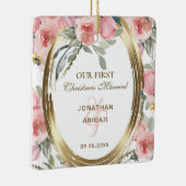 Onze eerste kerstgehuwde Blush Floral Bijbel Keramisch Ornament (Rechts)