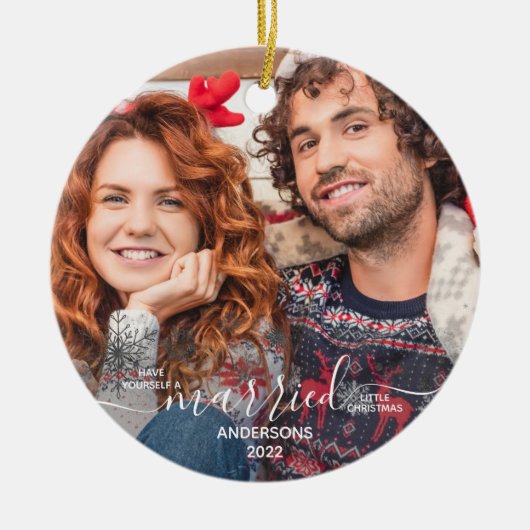 Onze eerste kerstgehuwde foto op maat 2 keramisch ornament (Voorkant)