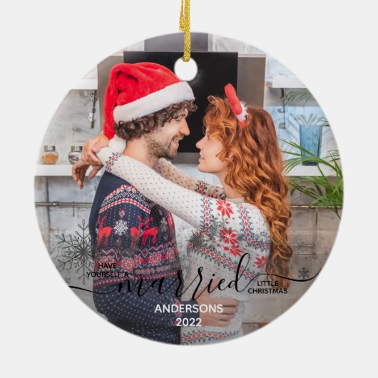 Onze eerste kerstgehuwde foto op maat 2 keramisch ornament (Achterkant)