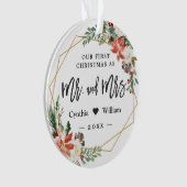 Onze eerste kerstgehuwde Geometric Floral Foto Ornament (voorkant)