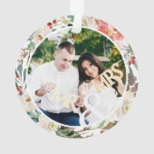 Onze eerste kerstgehuwde Geometric Floral Foto Ornament (achterkant)