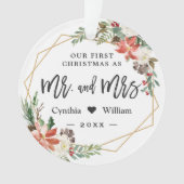 Onze eerste kerstgehuwde Geometric Floral Foto Ornament (voorkant)