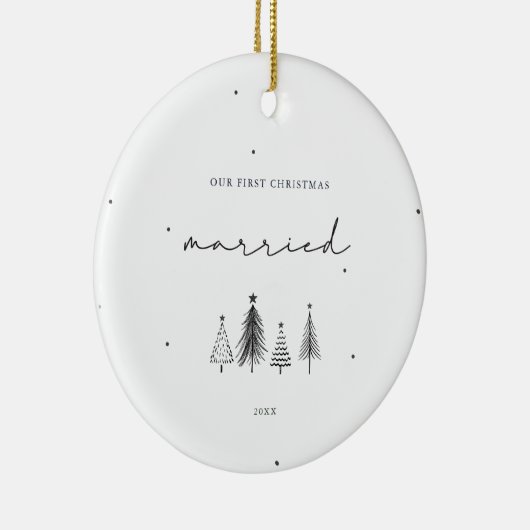 Onze eerste kerstgehuwde minimalistische kerst keramisch ornament (Rechts)