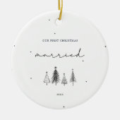 Onze eerste kerstgehuwde minimalistische kerst keramisch ornament (Voorkant)