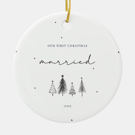 Onze eerste kerstgehuwde minimalistische kerst keramisch ornament (Voorkant)