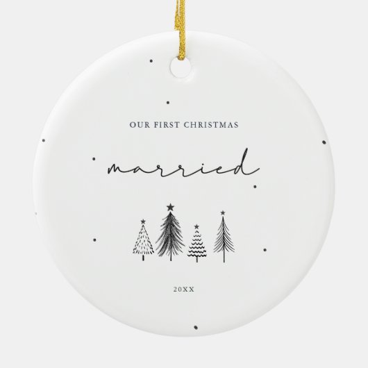 Onze eerste kerstgehuwde minimalistische kerst keramisch ornament (Achterkant)