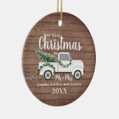 Onze eerste kerstgehuwde paardenwagen keramisch ornament (Rechts)
