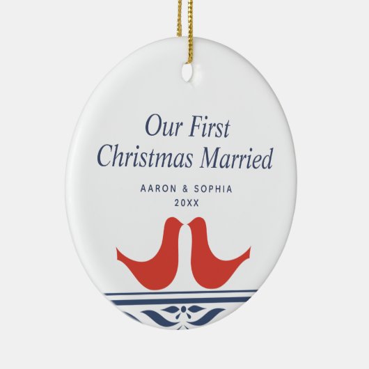 Onze eerste kerstgehuwde persoonlijke duiven keramisch ornament (Rechts)