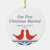 Onze eerste kerstgehuwde persoonlijke duiven keramisch ornament (Voorkant)