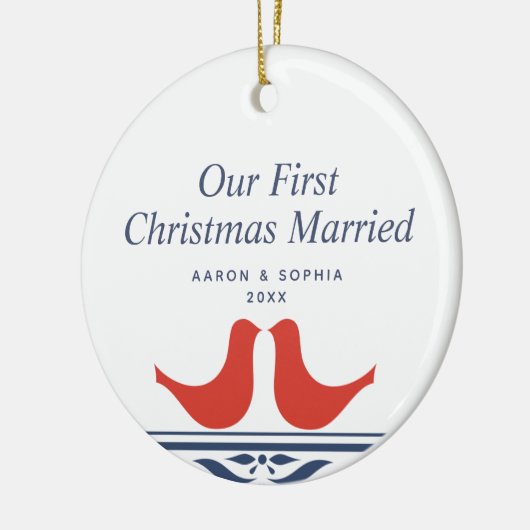 Onze eerste kerstgehuwde persoonlijke duiven keramisch ornament (Links)