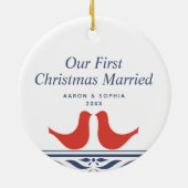 Onze eerste kerstgehuwde persoonlijke duiven keramisch ornament (Achterkant)