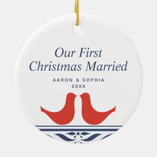 Onze eerste kerstgehuwde persoonlijke duiven keramisch ornament (Achterkant)