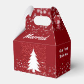 Onze eerste kerstgehuwde rode legante boom bedankdoosjes (Achterkant)