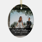 Onze eerste kerstgehuwde Script Couple Foto Keramisch Ornament (Rechts)