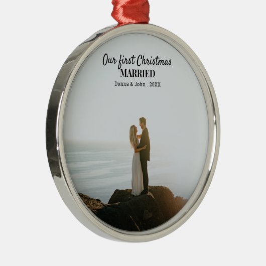 Onze eerste kerstgehuwde scriptkoppeling Ce Metalen Ornament (Rechts)