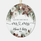 Onze eerste kerstgehuwde versiering keramisch ornament (Links)