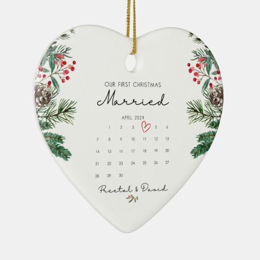 Onze eerste kerstgehuwde versiering keramisch ornament (Rechts)