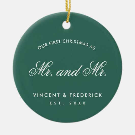 Onze eerste kerstgroene Pas getrouwd Foto Keramisch Ornament (Voorkant)