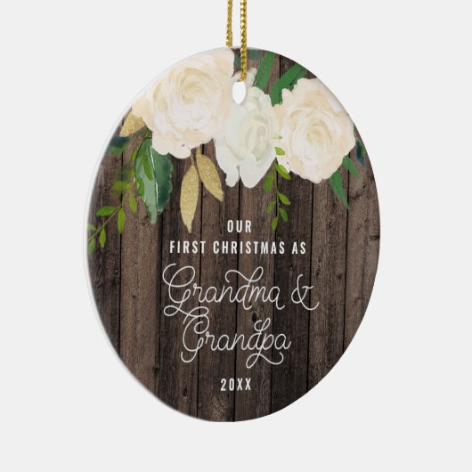 Onze eerste kerstgrootmoeder en opa op maat keramisch ornament (Rechts)