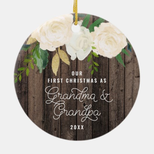 Onze eerste kerstgrootmoeder en opa op maat keramisch ornament (Achterkant)