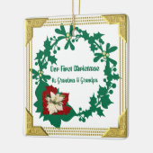 Onze eerste Kerstgrootouder White Poinsettia Keramisch Ornament (Links)