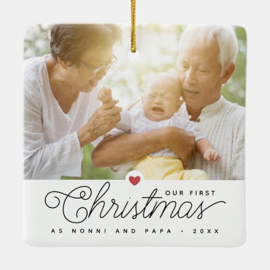 Onze eerste kerstgrootouders 2 Foto's Keramisch Ornament (Achterkant)