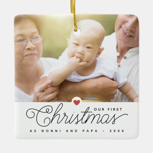 Onze eerste kerstgrootouders 2 Foto's Keramisch Ornament (Voorkant)