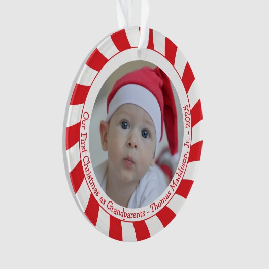 Onze eerste kerstgrootouders Candy Cane Foto Ornament (voorkant)
