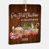 Onze eerste kerstgrootouders Gingerbrood Train Keramisch Ornament (Rechts)