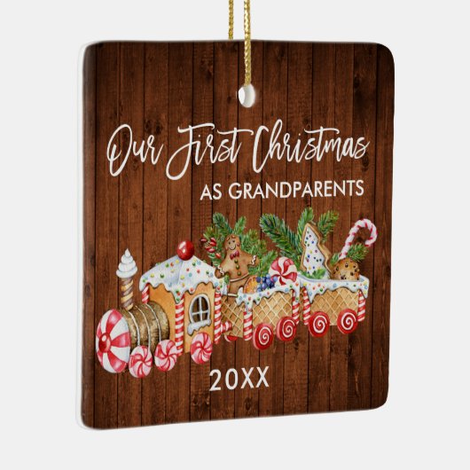 Onze eerste kerstgrootouders Gingerbrood Train Keramisch Ornament (Rechts)