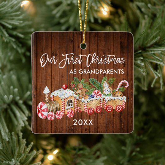 Onze eerste kerstgrootouders Gingerbrood Train Keramisch Ornament (Boom)