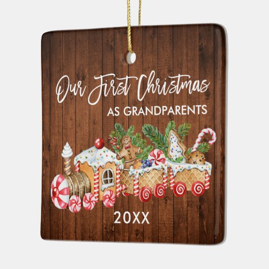 Onze eerste kerstgrootouders Gingerbrood Train Keramisch Ornament (Links)