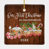 Onze eerste kerstgrootouders Gingerbrood Train Keramisch Ornament (Achterkant)