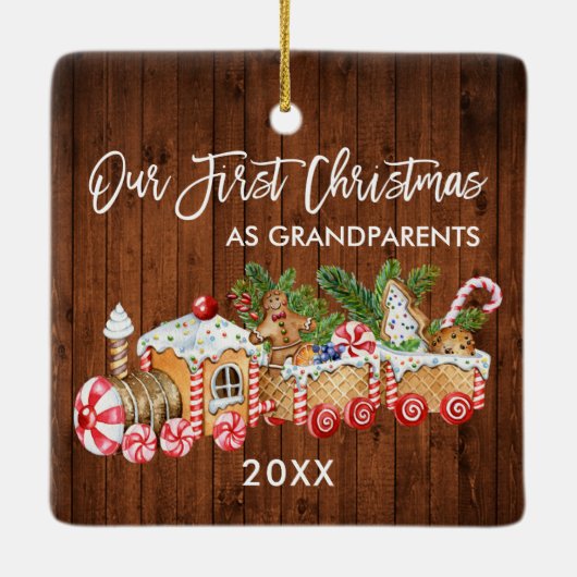 Onze eerste kerstgrootouders Gingerbrood Train Keramisch Ornament (Achterkant)