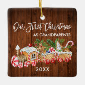Onze eerste kerstgrootouders Gingerbrood Train Keramisch Ornament (Voorkant)