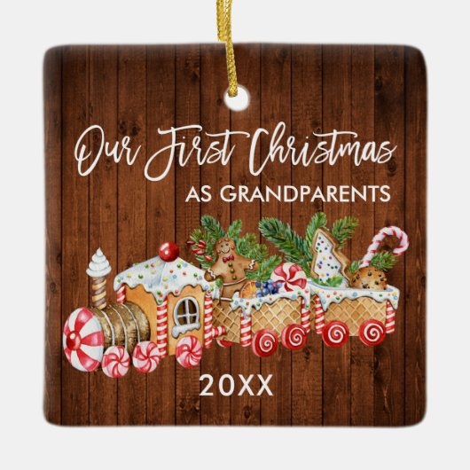 Onze eerste kerstgrootouders Gingerbrood Train Keramisch Ornament (Voorkant)