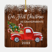 Onze eerste kerstgrootouders hadden een sneeuwwage keramisch ornament (Achterkant)