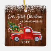 Onze eerste kerstgrootouders hadden een sneeuwwage keramisch ornament (Voorkant)