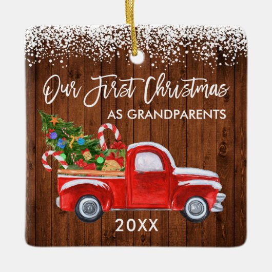 Onze eerste kerstgrootouders hadden een sneeuwwage keramisch ornament (Voorkant)