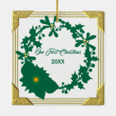 Onze eerste kerstgrootouders Poinsettia Holly Keramisch Ornament (Achterkant)