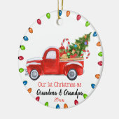 Onze eerste kerstgrootouders Red Truck, licht Keramisch Ornament (Links)