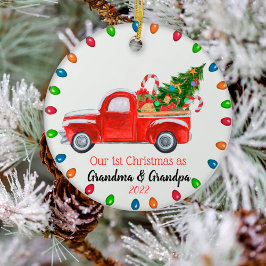Onze eerste kerstgrootouders Red Truck, licht Keramisch Ornament