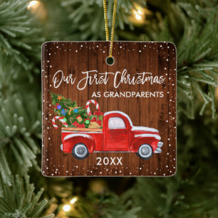 Onze eerste kerstgrootouders Truck Wood Snow Keramisch Ornament
