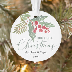 Onze eerste kerstgrootouders Winter Greenery Ornament